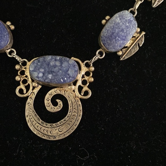 Silver and blue druzy stone necklace - Picture 8 of 16